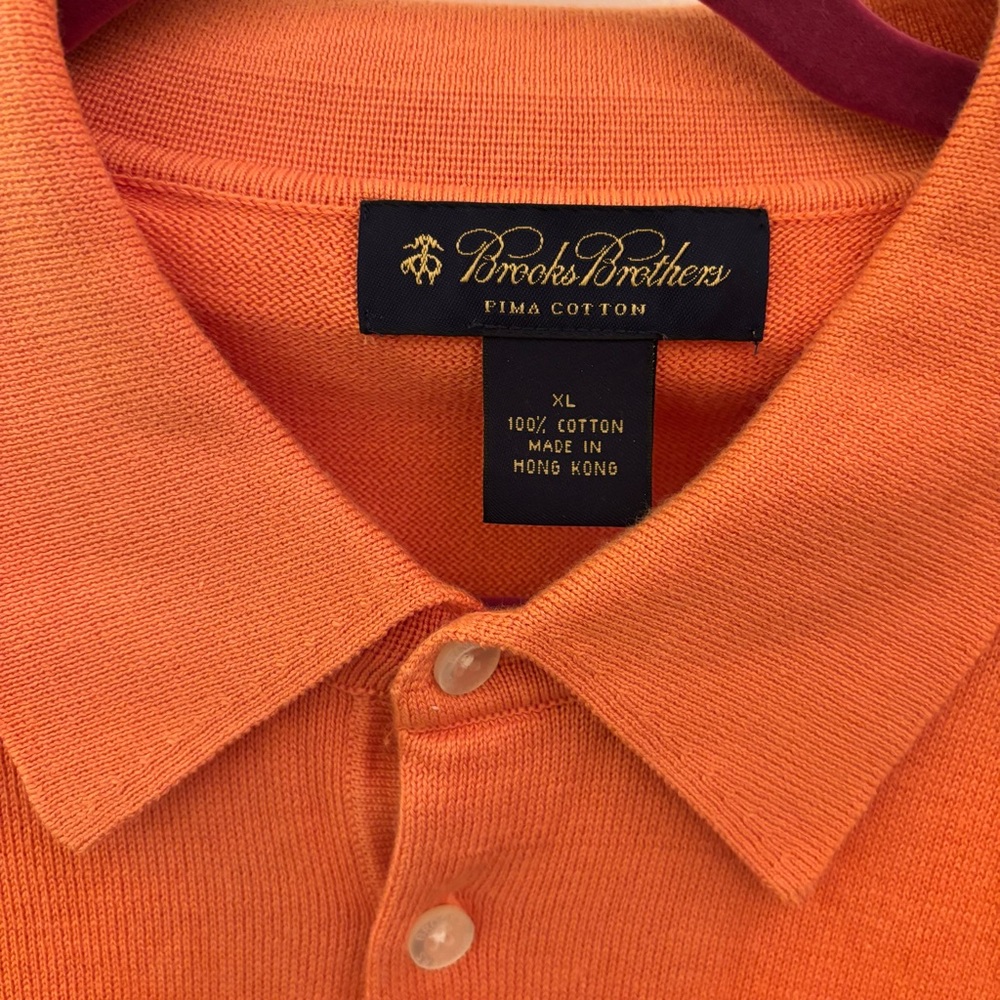 Brooks Brothers Orange 100% Prima Cotton Knit Polo Shirt XL Never Worn Golf - Picture 2 of 8